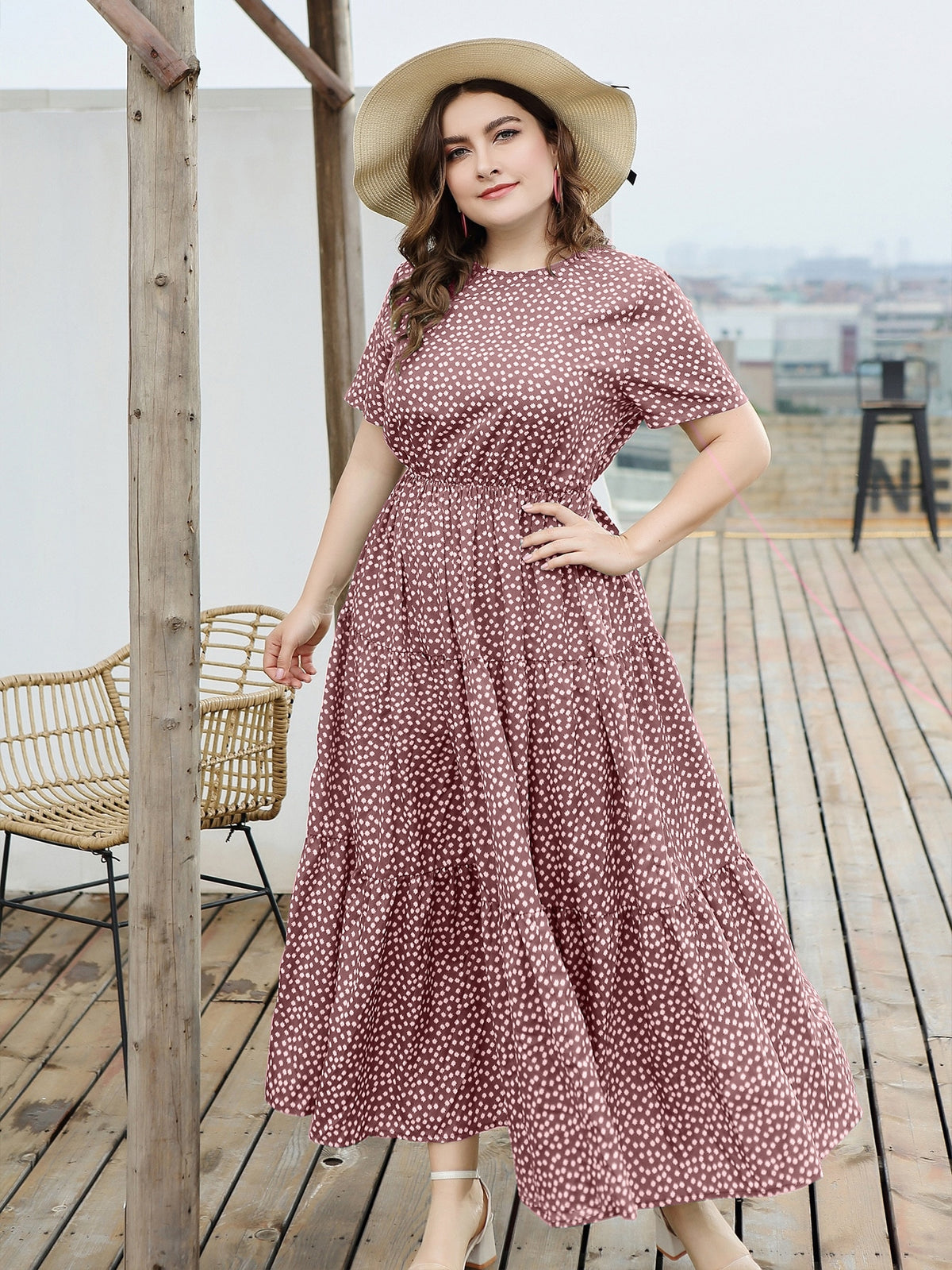 Plus Floral Swing Maxi Dress with Ruffle Hem -