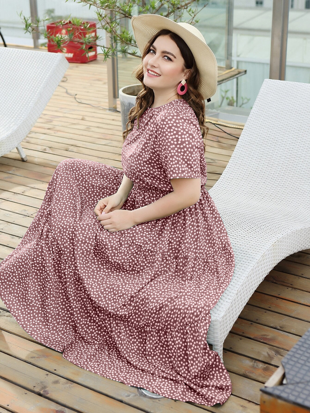 Plus Floral Swing Maxi Dress with Ruffle Hem -