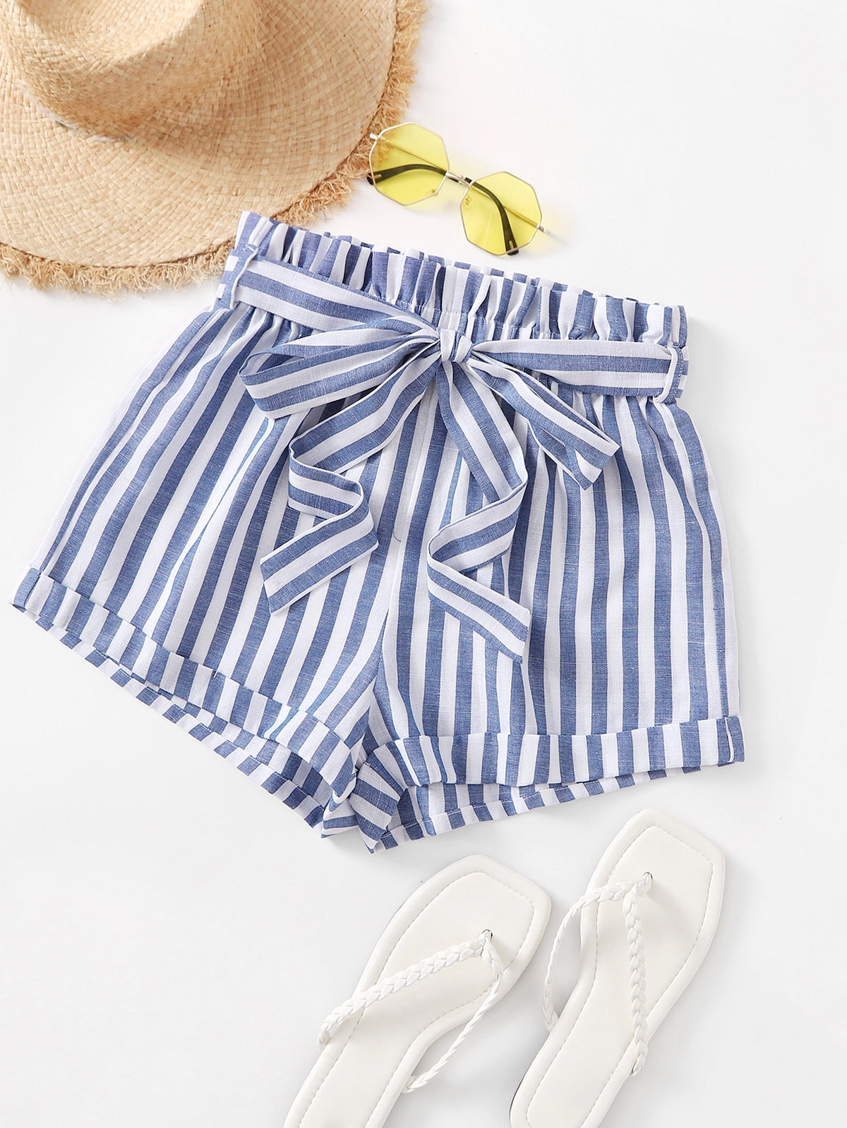 Striped Shorts with Rolled Hem - XL