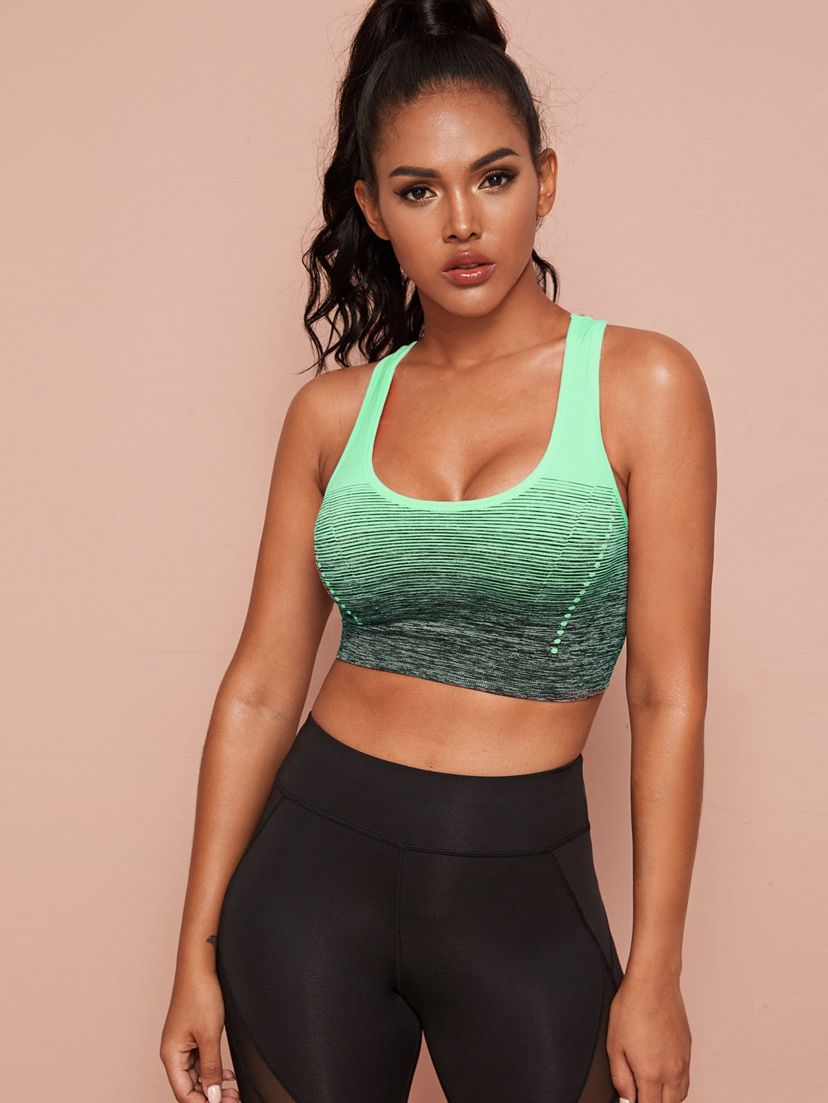 Pink and Black Two Tone Racerback Sports Bra - Multicolor / L