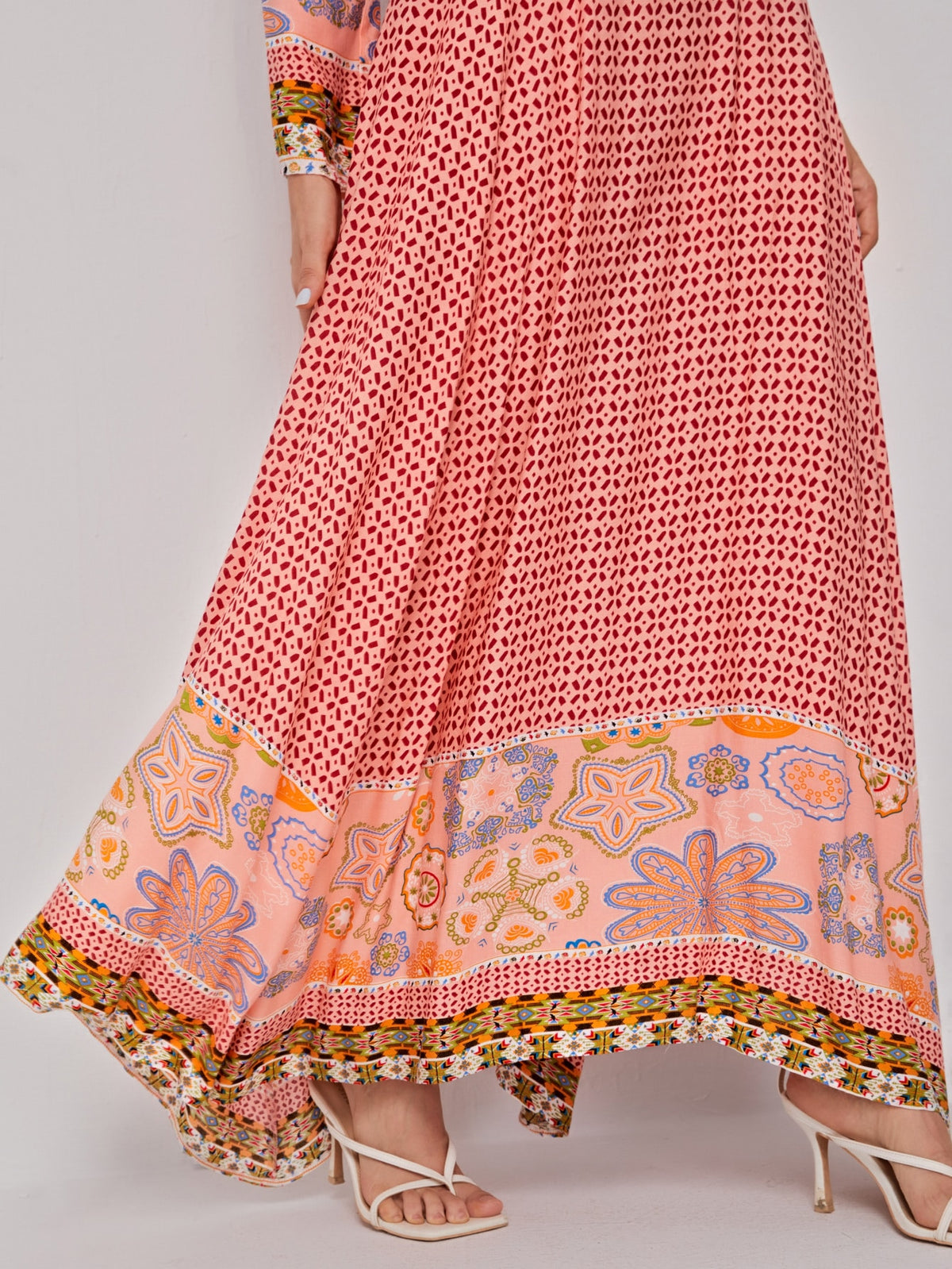 Asymmetrical Hem Dress with Tie Neck -