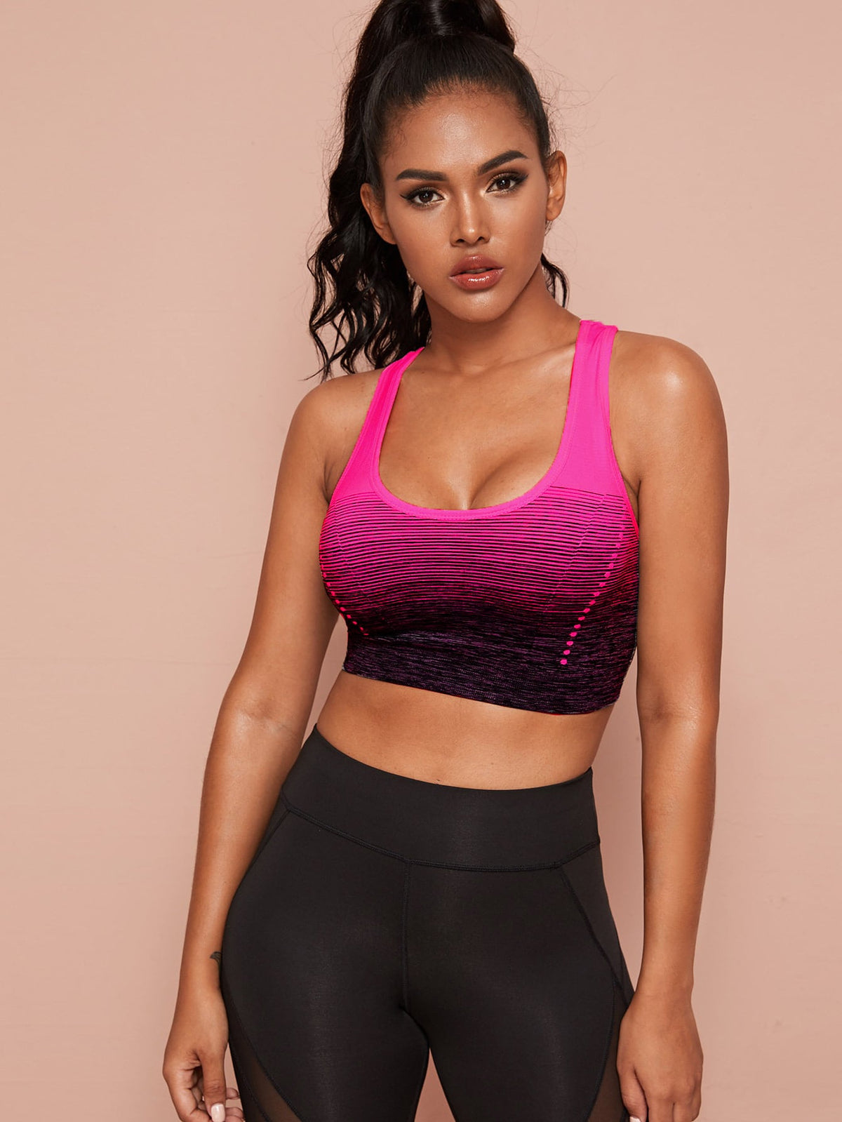 Pink and Black Two Tone Racerback Sports Bra - Multicolor-2 / L