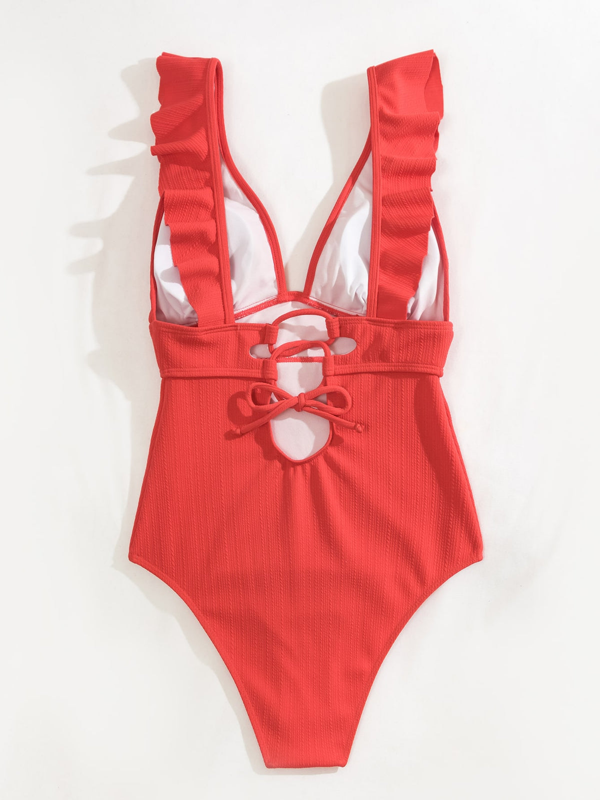 Ruffle Trim Textured One Piece Swimsuit -