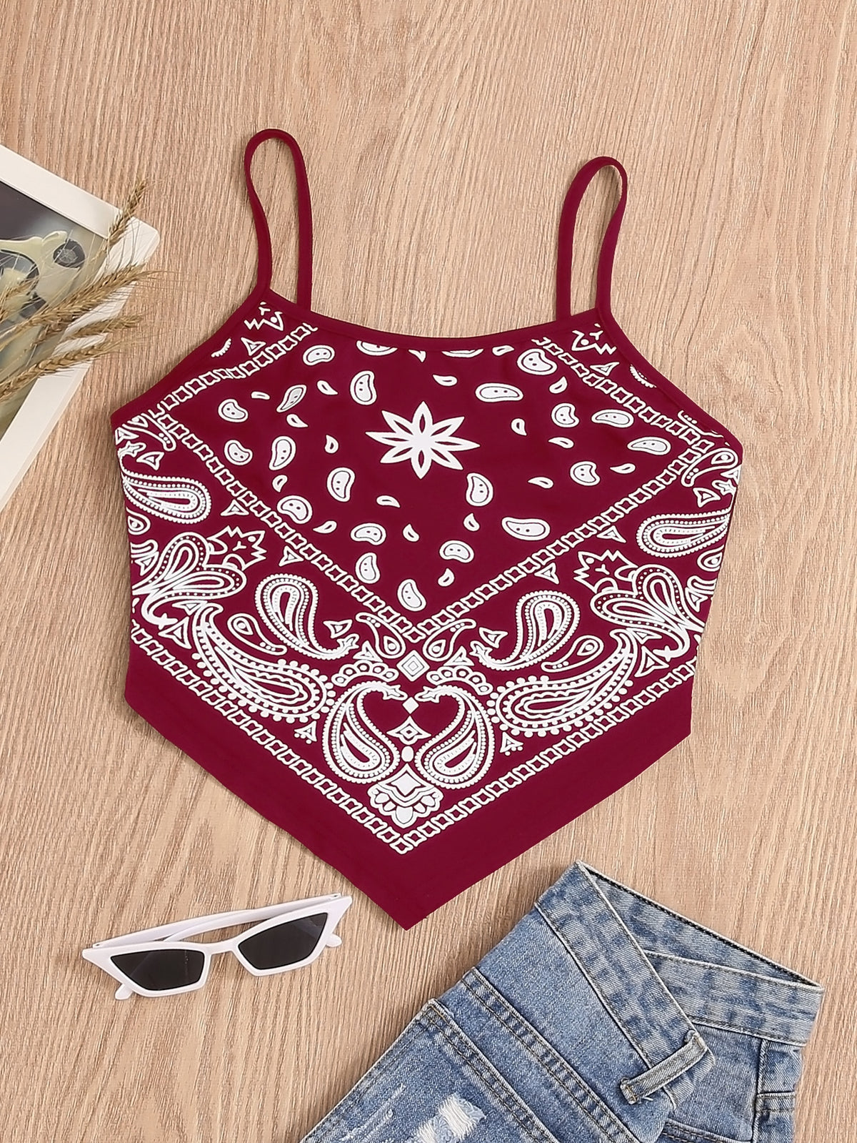 Paisley Cami with Hanky Hem - Burgundy / XL
