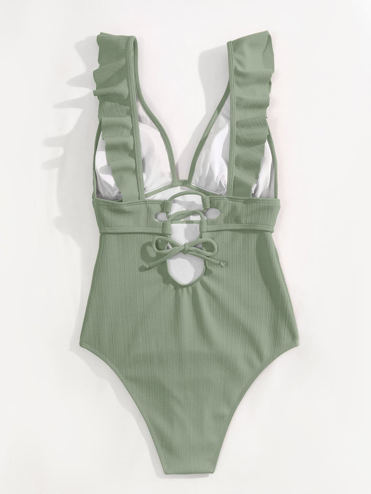 Ruffle Trim Textured One Piece Swimsuit -