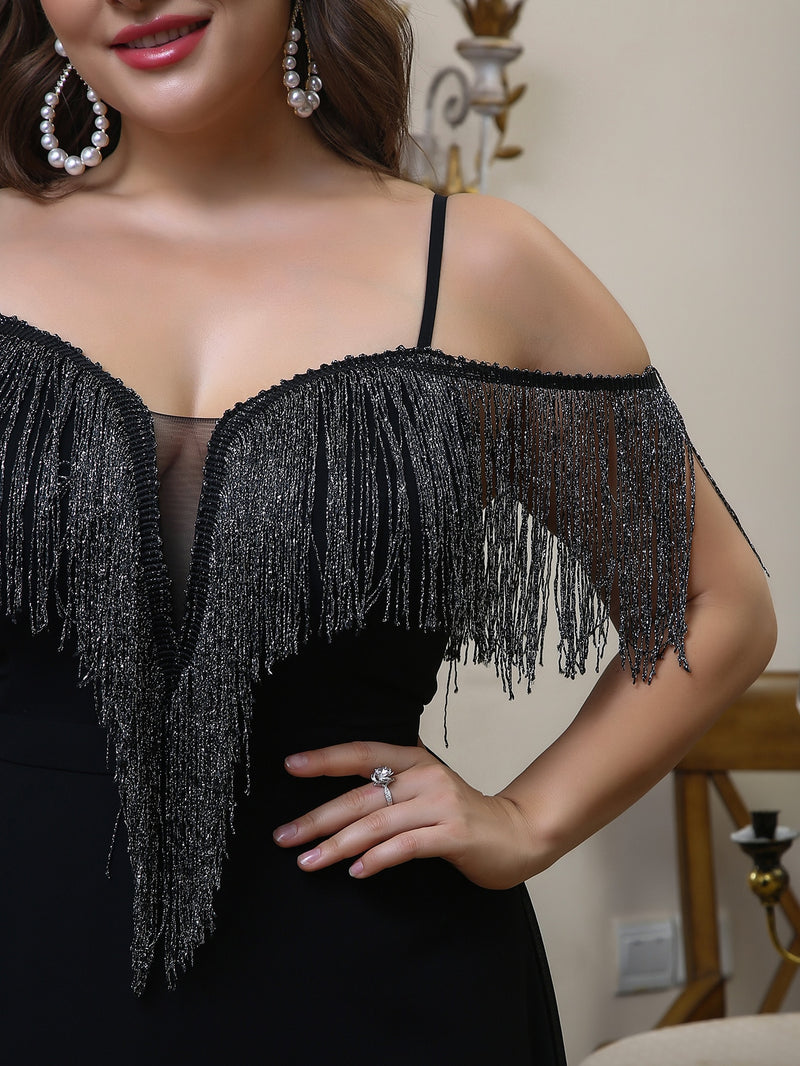 Plus Glamorous Dress with Fringe Trim - 4XL