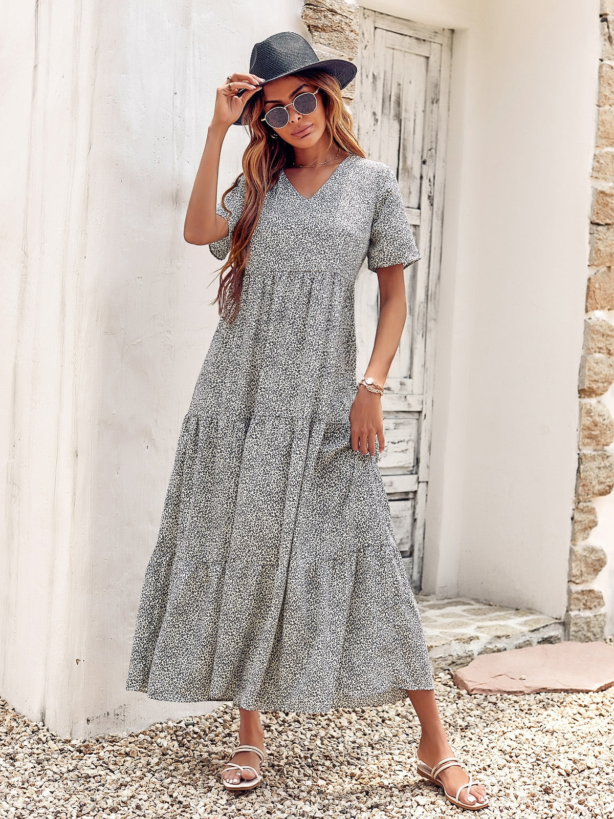 Leopard Print Smock Dress with Ruffle Hem -