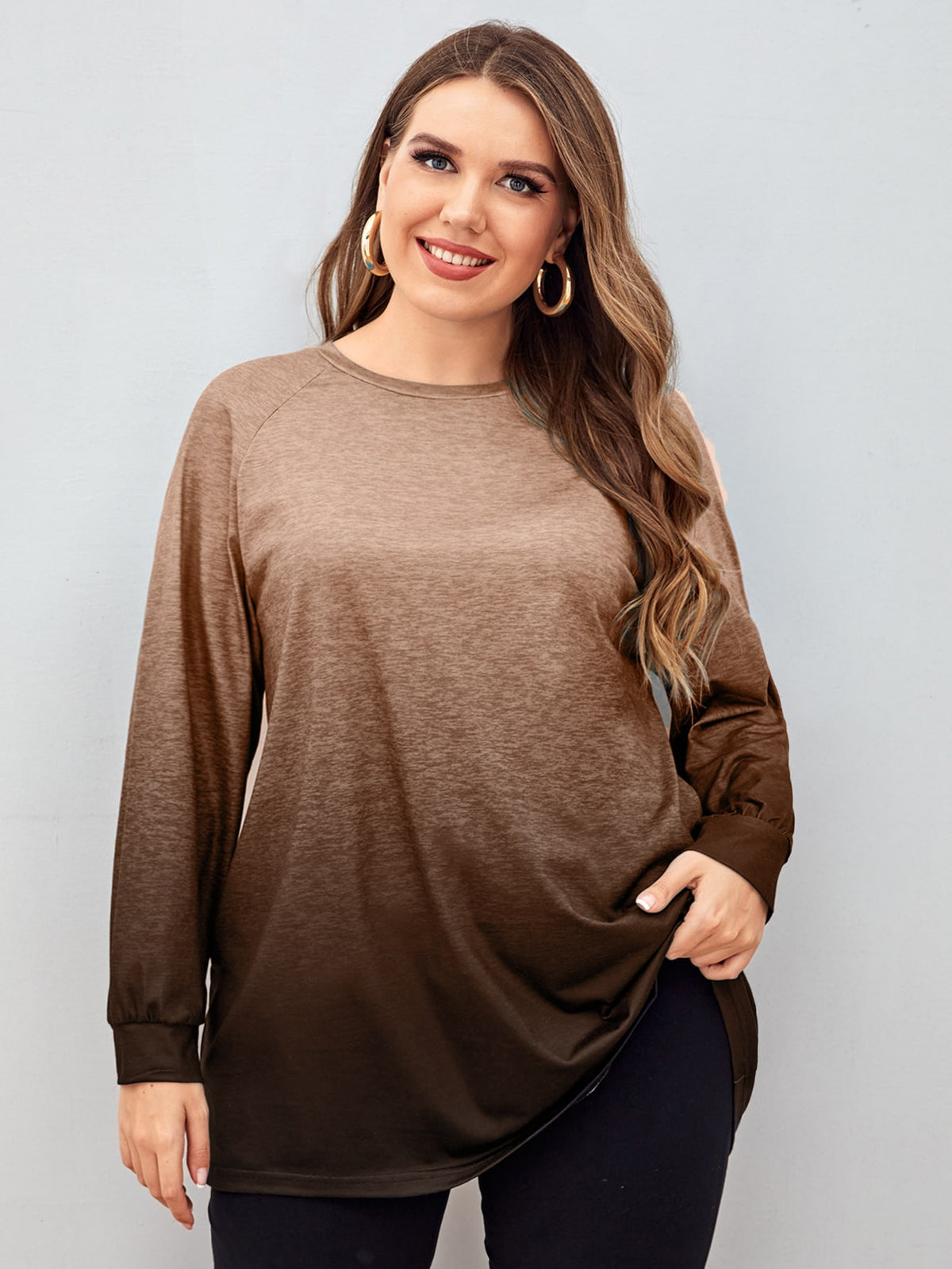 Plus Size Two Tone Tee with Raglan Sleeve -