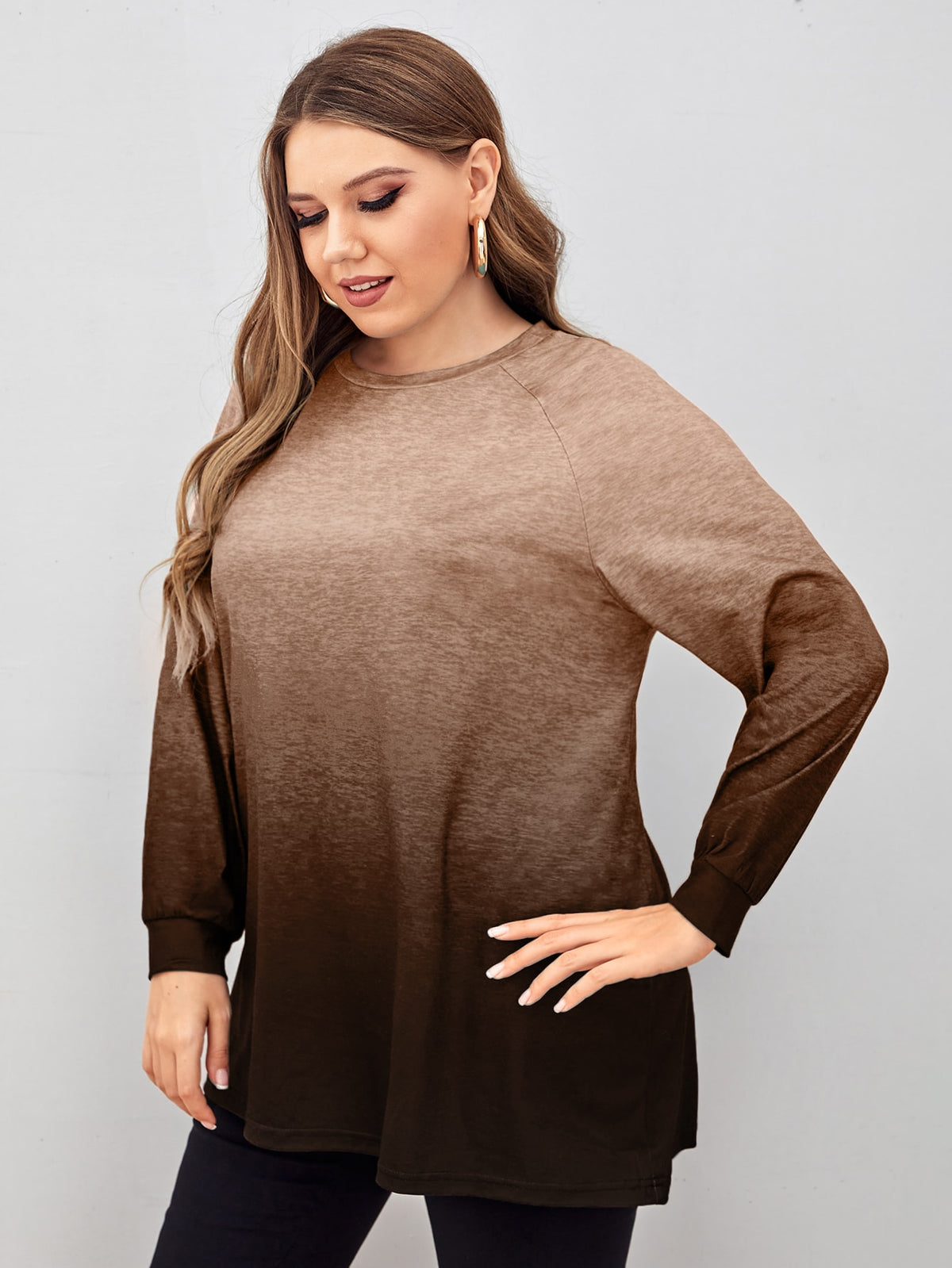 Plus Size Two Tone Tee with Raglan Sleeve -