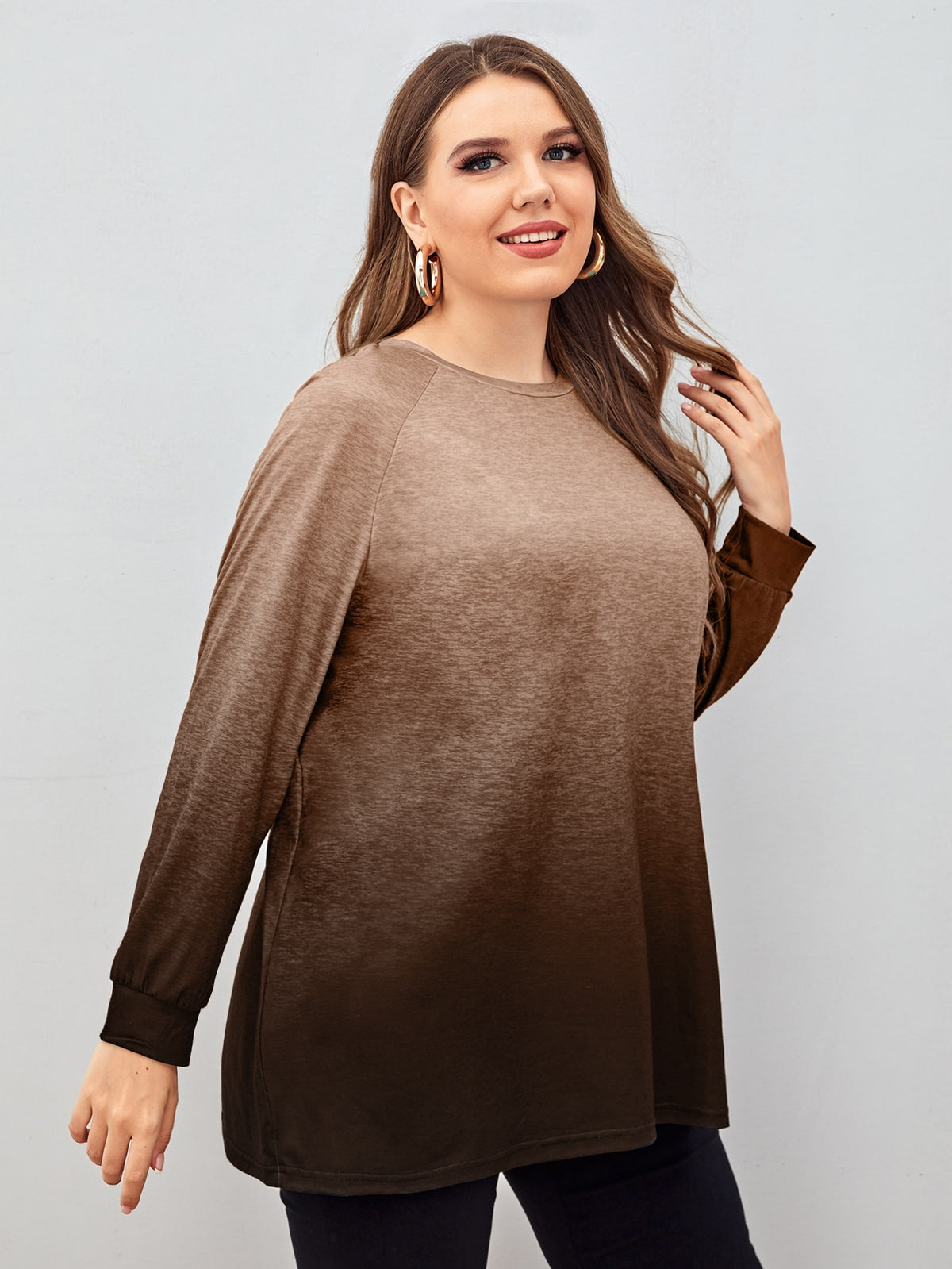 Plus Size Two Tone Tee with Raglan Sleeve -