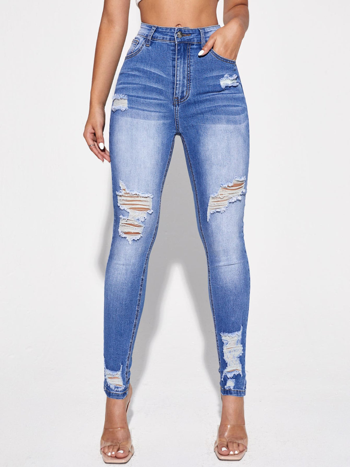 Ripped Skinny Jeans with High Waist