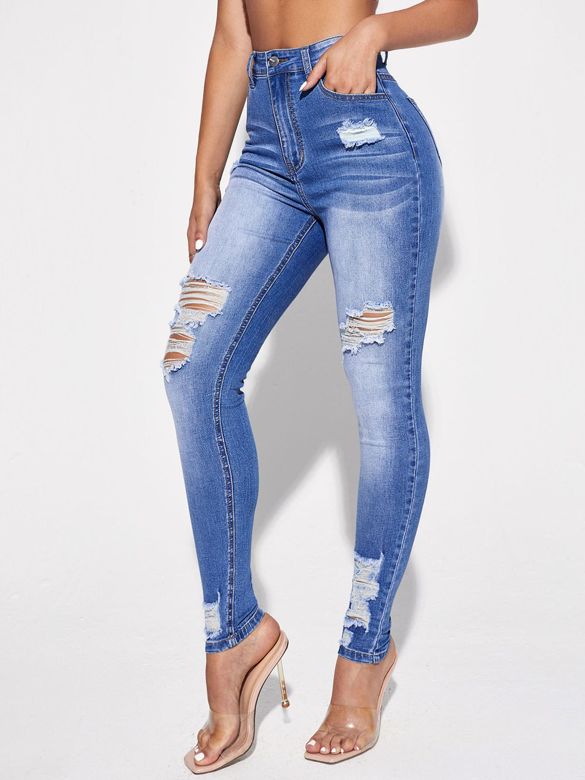 Ripped Skinny Jeans with High Waist