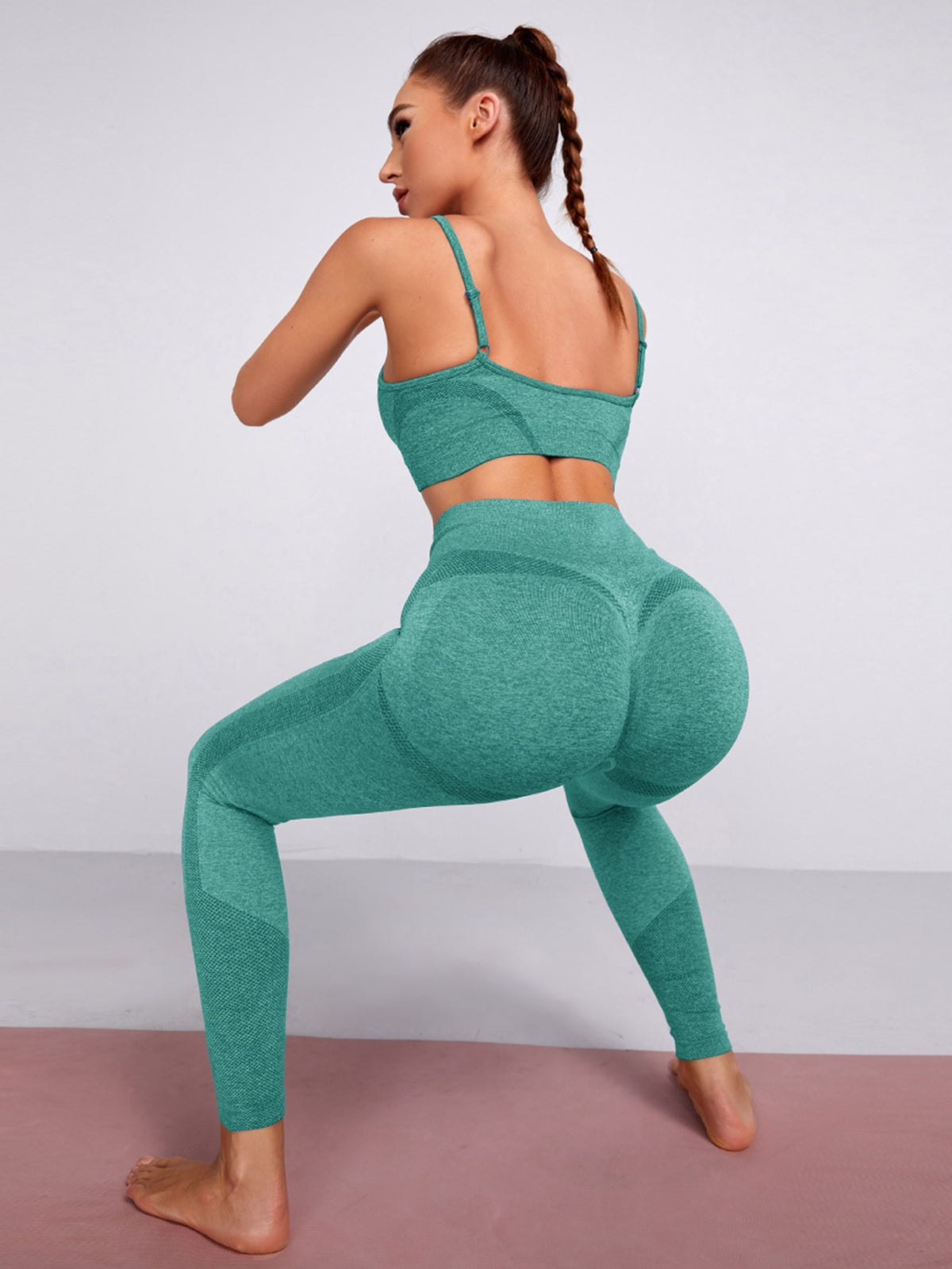 High Stretch Seamless Sports Bra & Leggings Set - Green / L