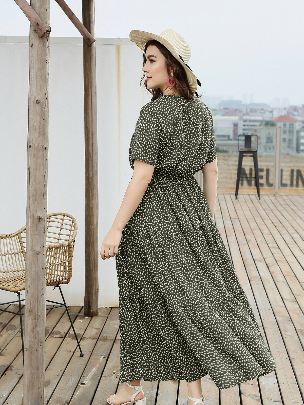Plus Floral Swing Dress with Ruffle Hem -