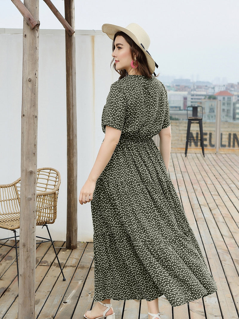Plus Floral Swing Dress with Ruffle Hem -
