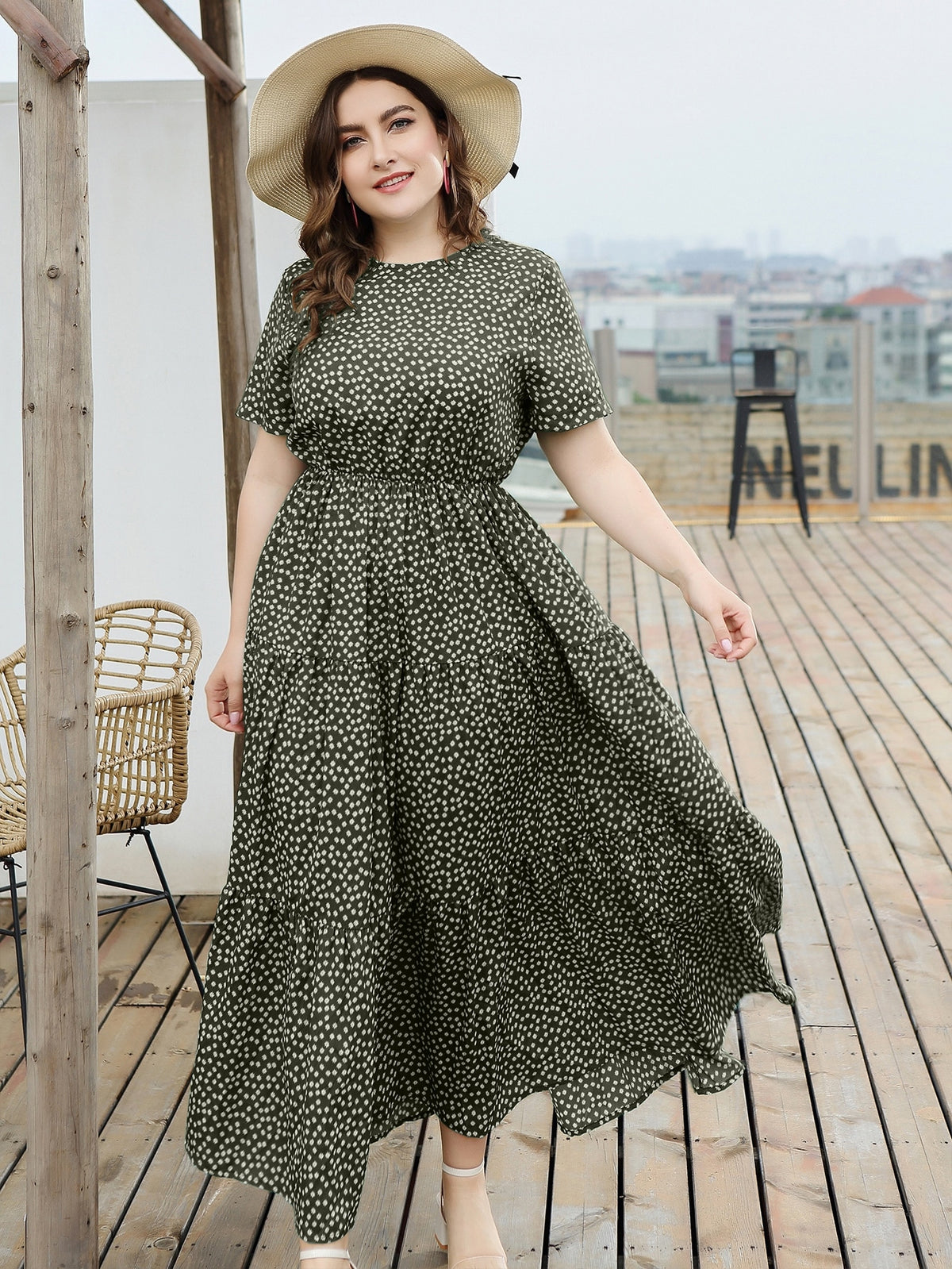 Plus Floral Swing Dress with Ruffle Hem -