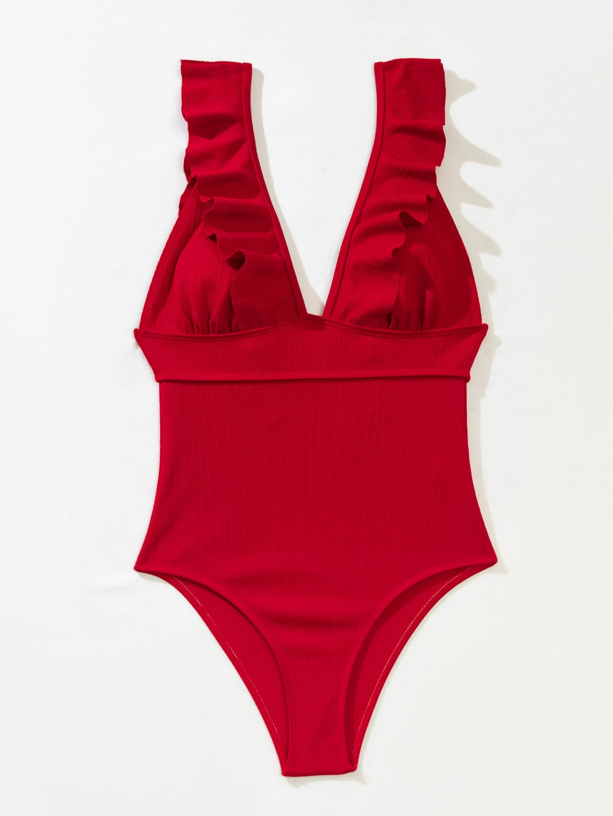 Ruffle Trim Textured One Piece Swimsuit -