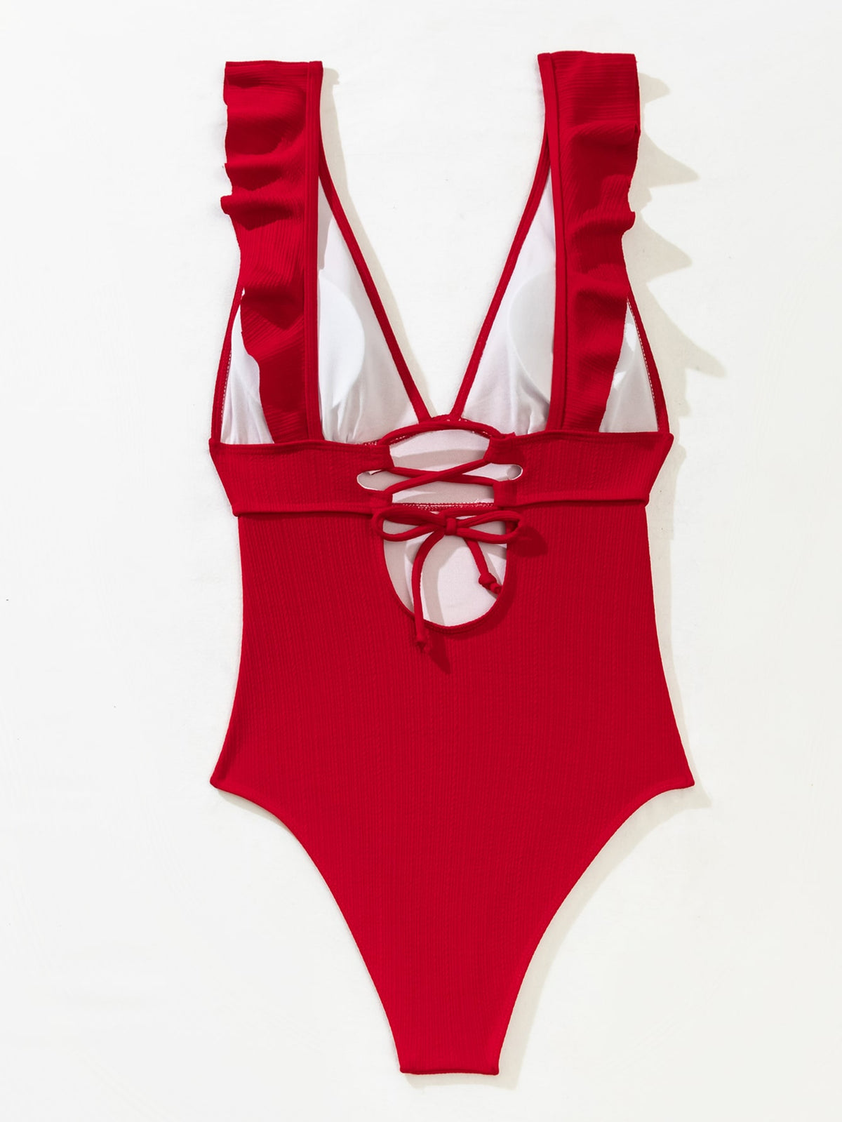 Ruffle Trim Textured One Piece Swimsuit -