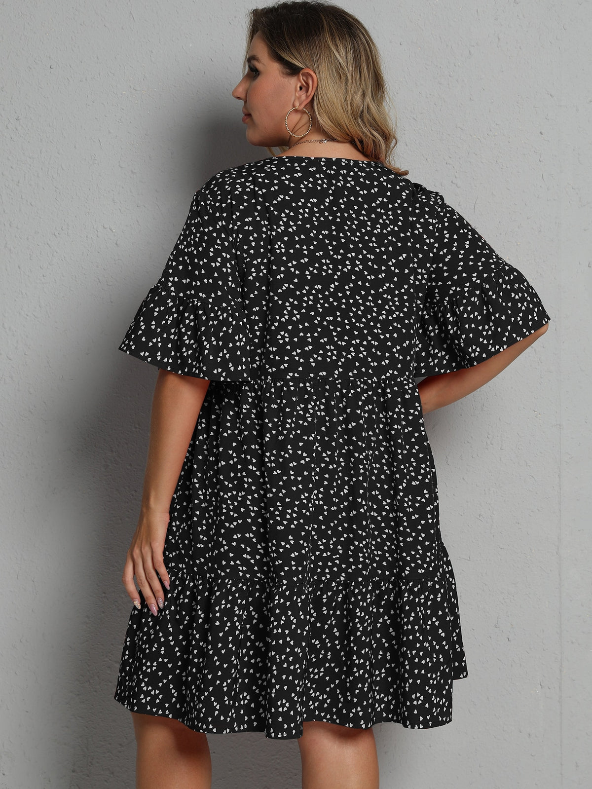 Plus Heart Print Smock Dress -