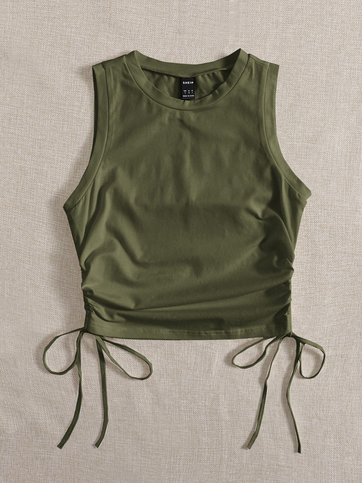 Crop Tank Top with Drawstring Side -