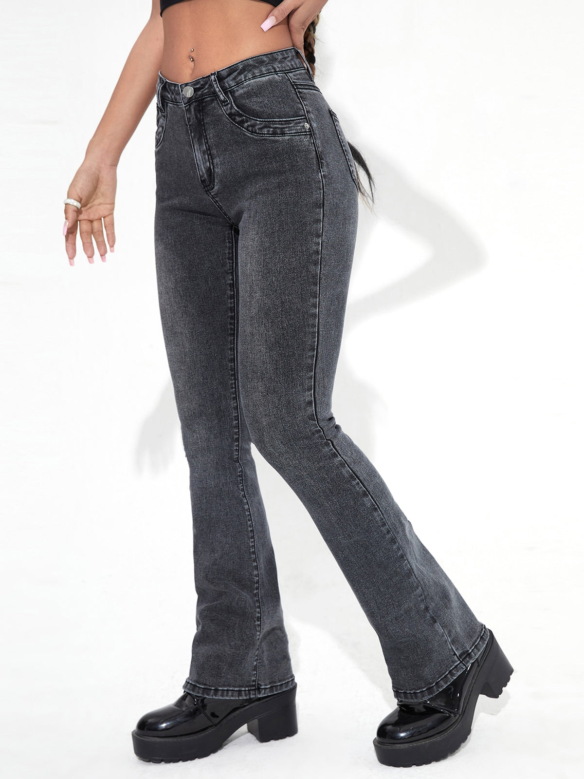 Straight Leg Jeans - Dark Grey / L