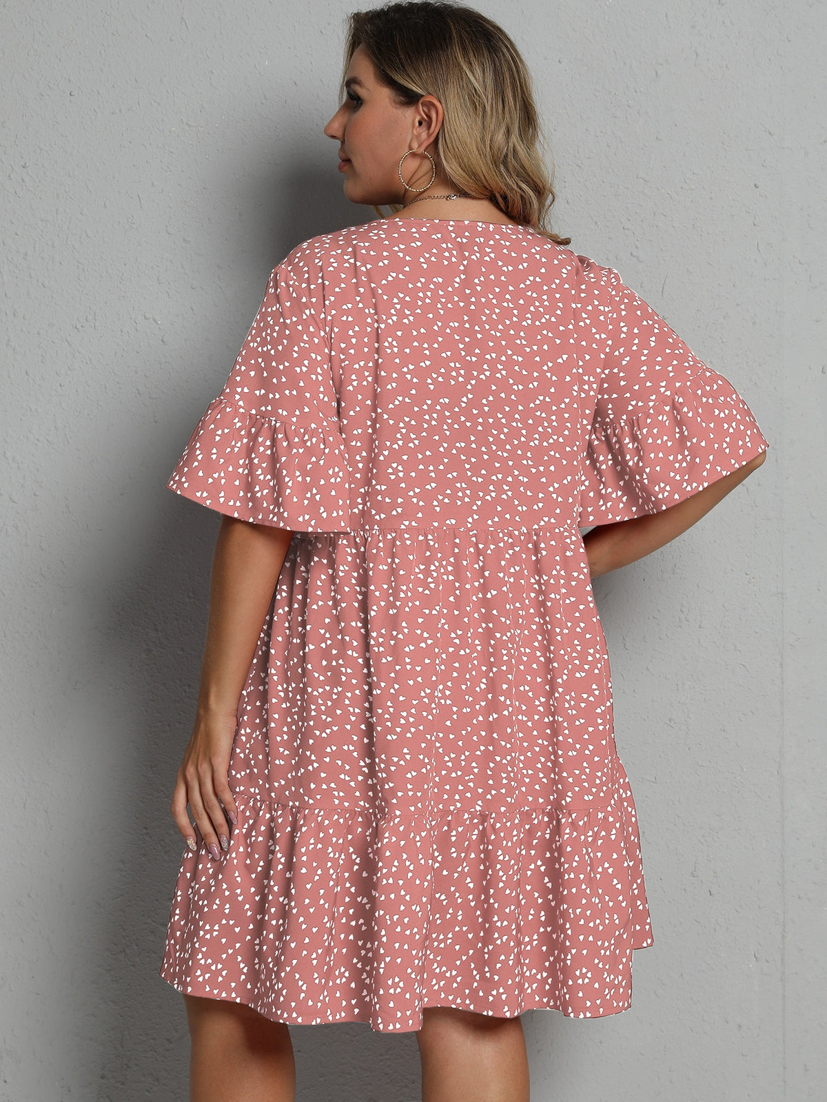 Plus Heart Print Smock Dress -
