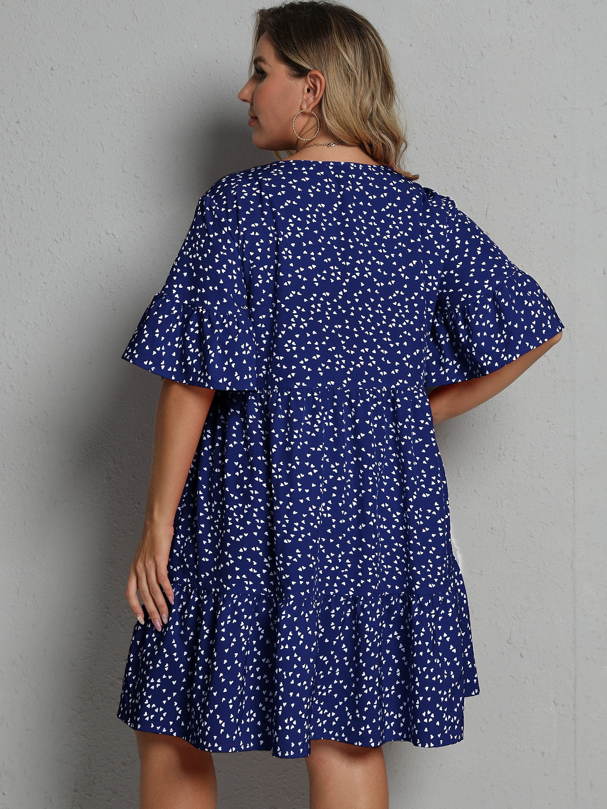 Plus Heart Print Smock Dress -
