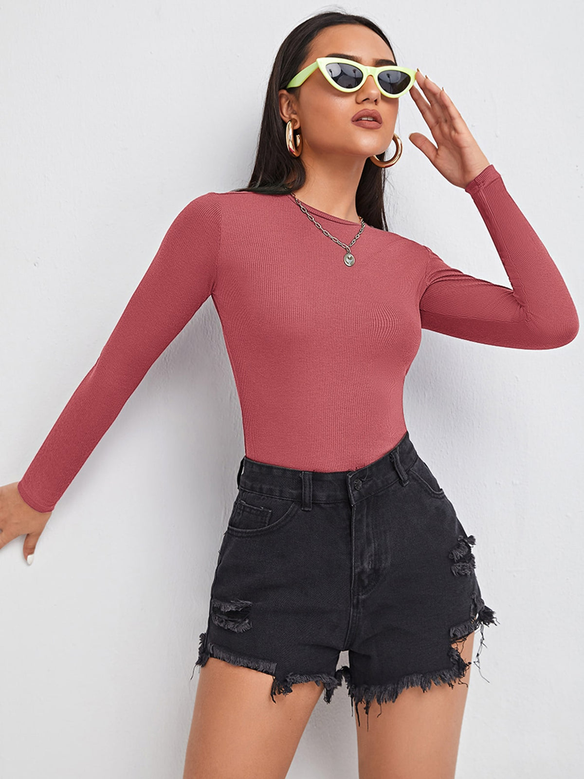 Rib-Knit Fitted Tee -