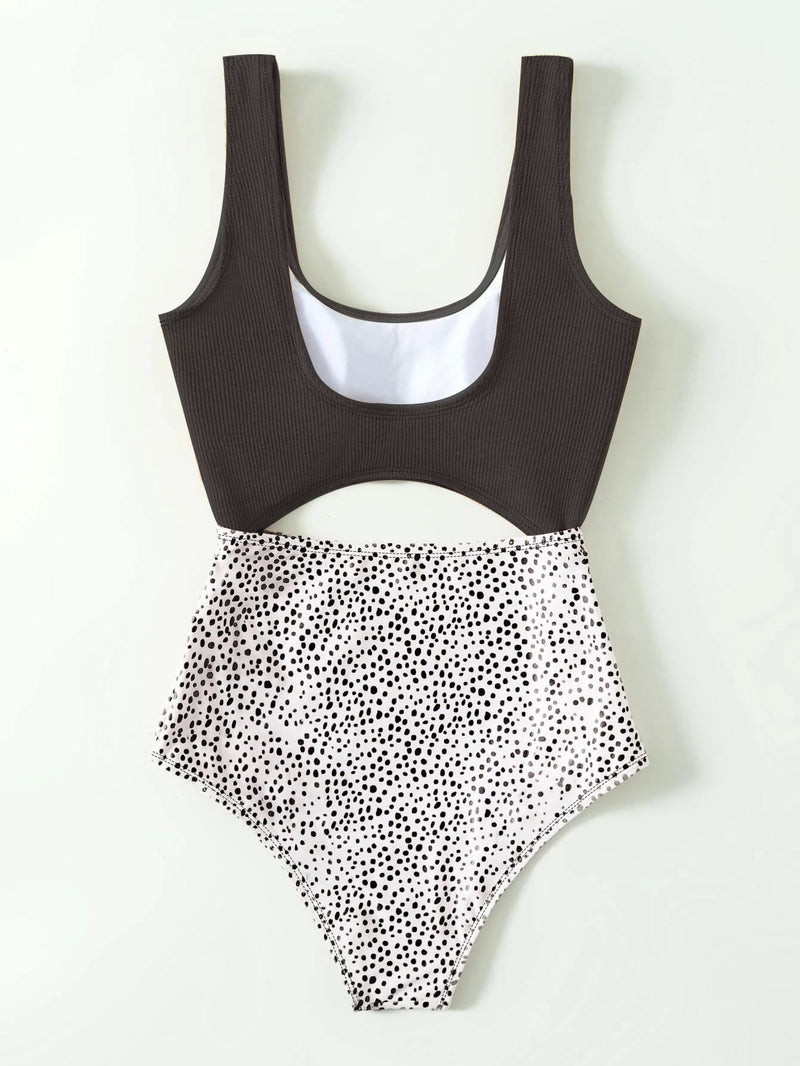 Dot Print One Piece Swimsuit - 