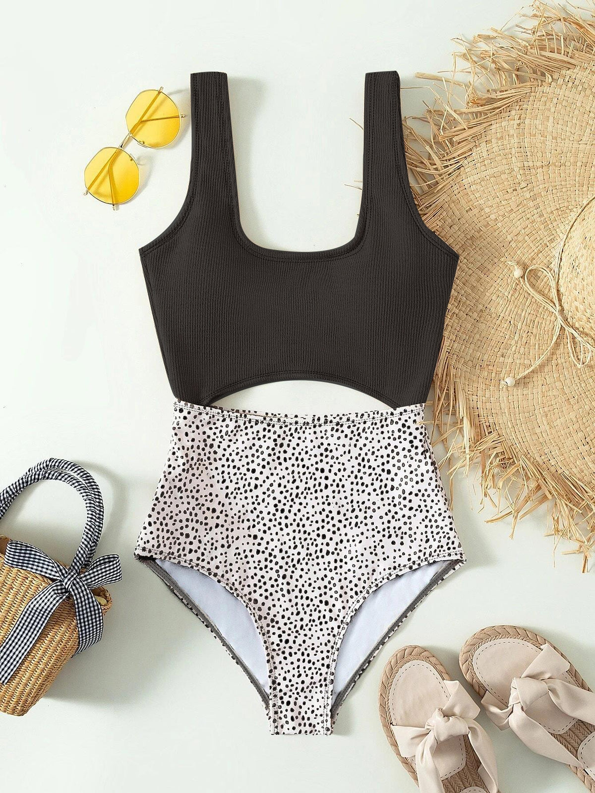 Dot Print One Piece Swimsuit -