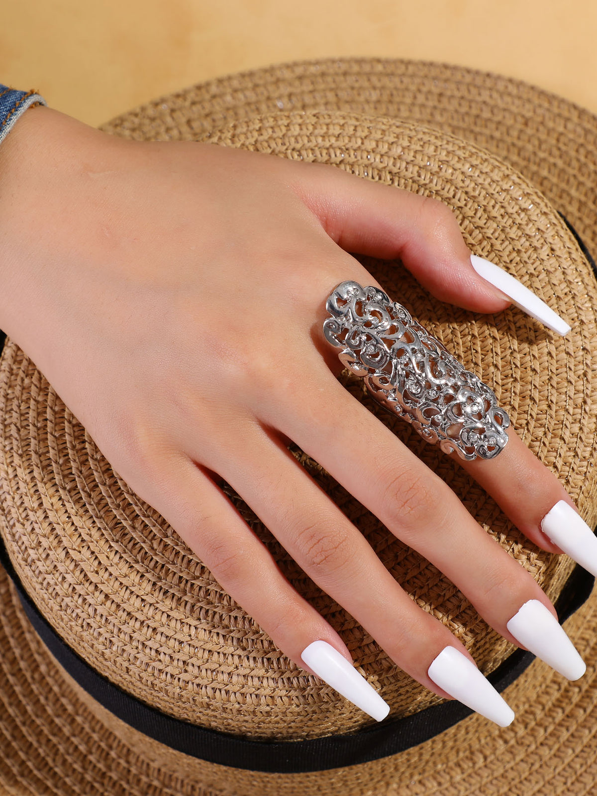 Hollow Out Ring with Rhinestone Detai - one-size