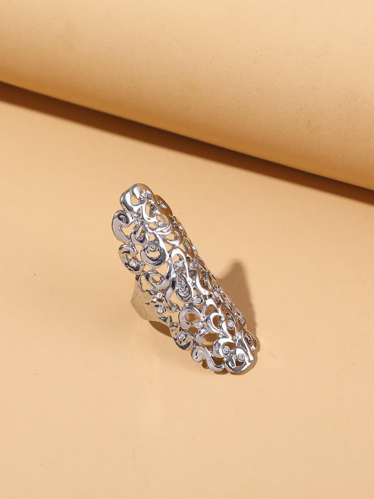 Hollow Out Ring with Rhinestone Detai -