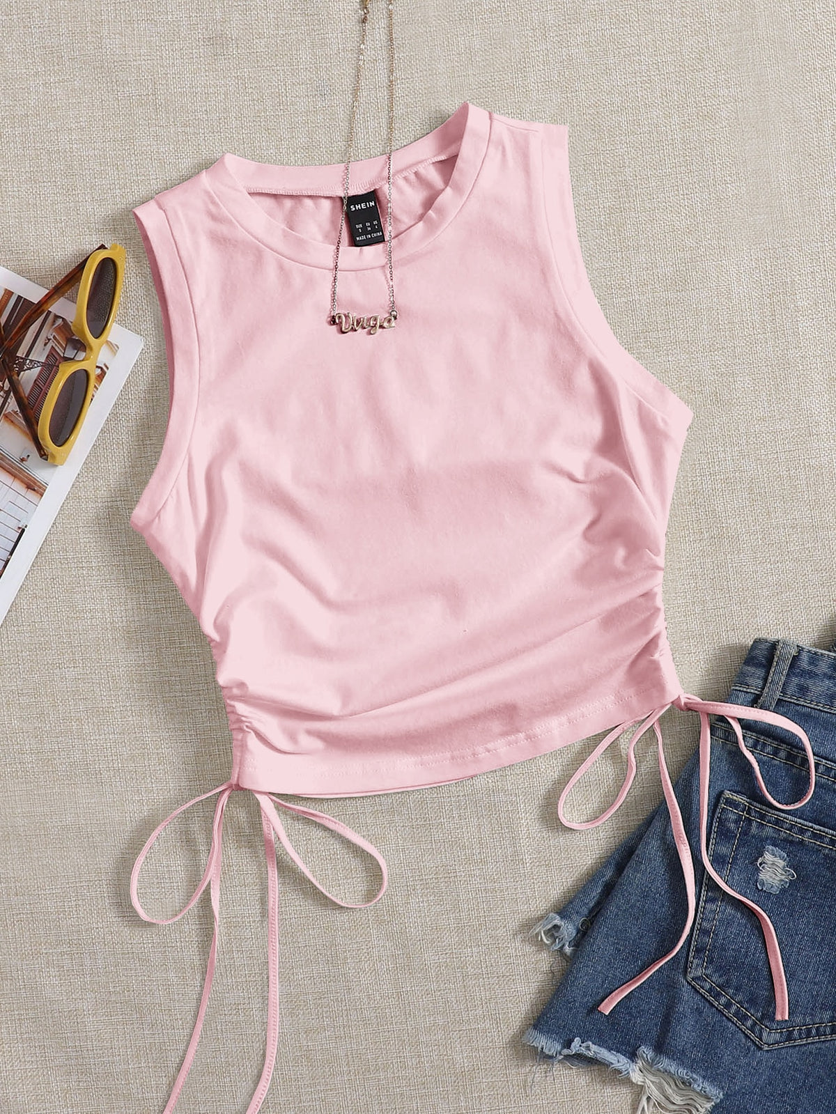 Crop Tank Top with Drawstring Side -