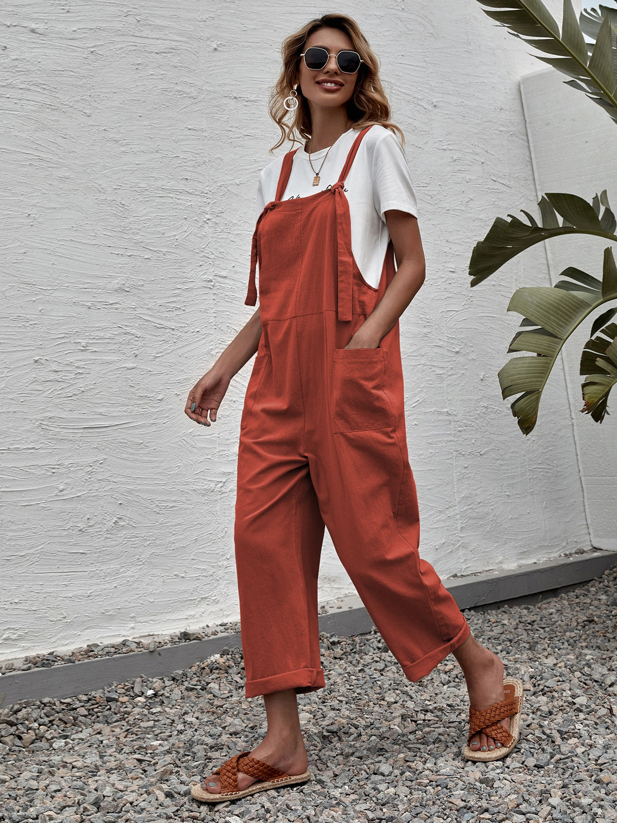 Jumpsuit with Dual Pocket - Burnt Orange / XL