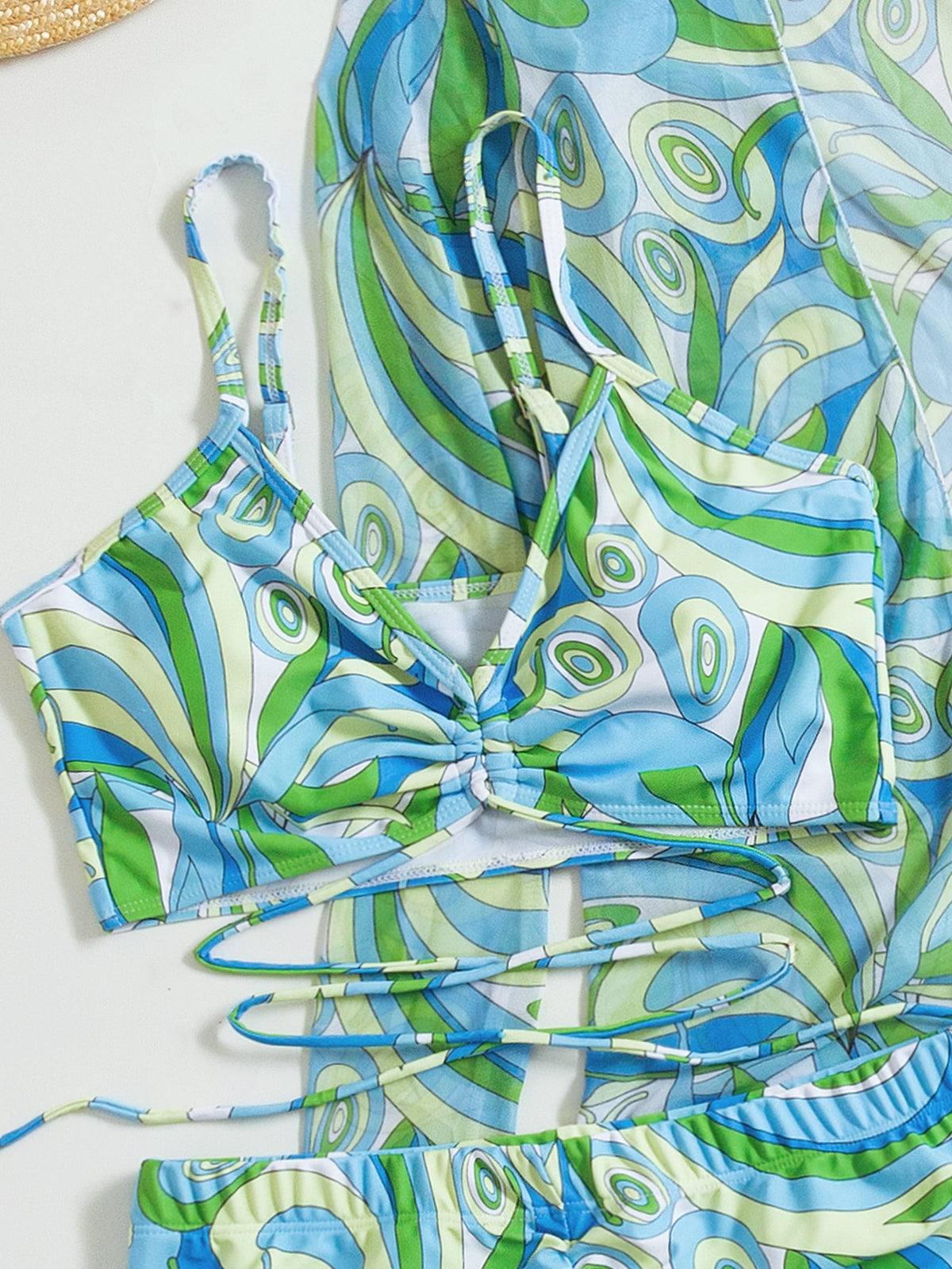 3 Piece Bikini Swimsuit with Criss Cross Ruched