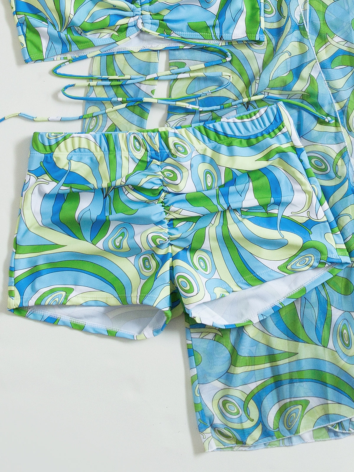 3 Piece Bikini Swimsuit with Criss Cross Ruched