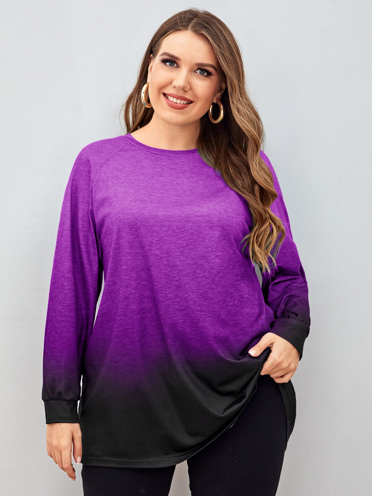 Plus Size Two Tone Tee with Raglan Sleeve -