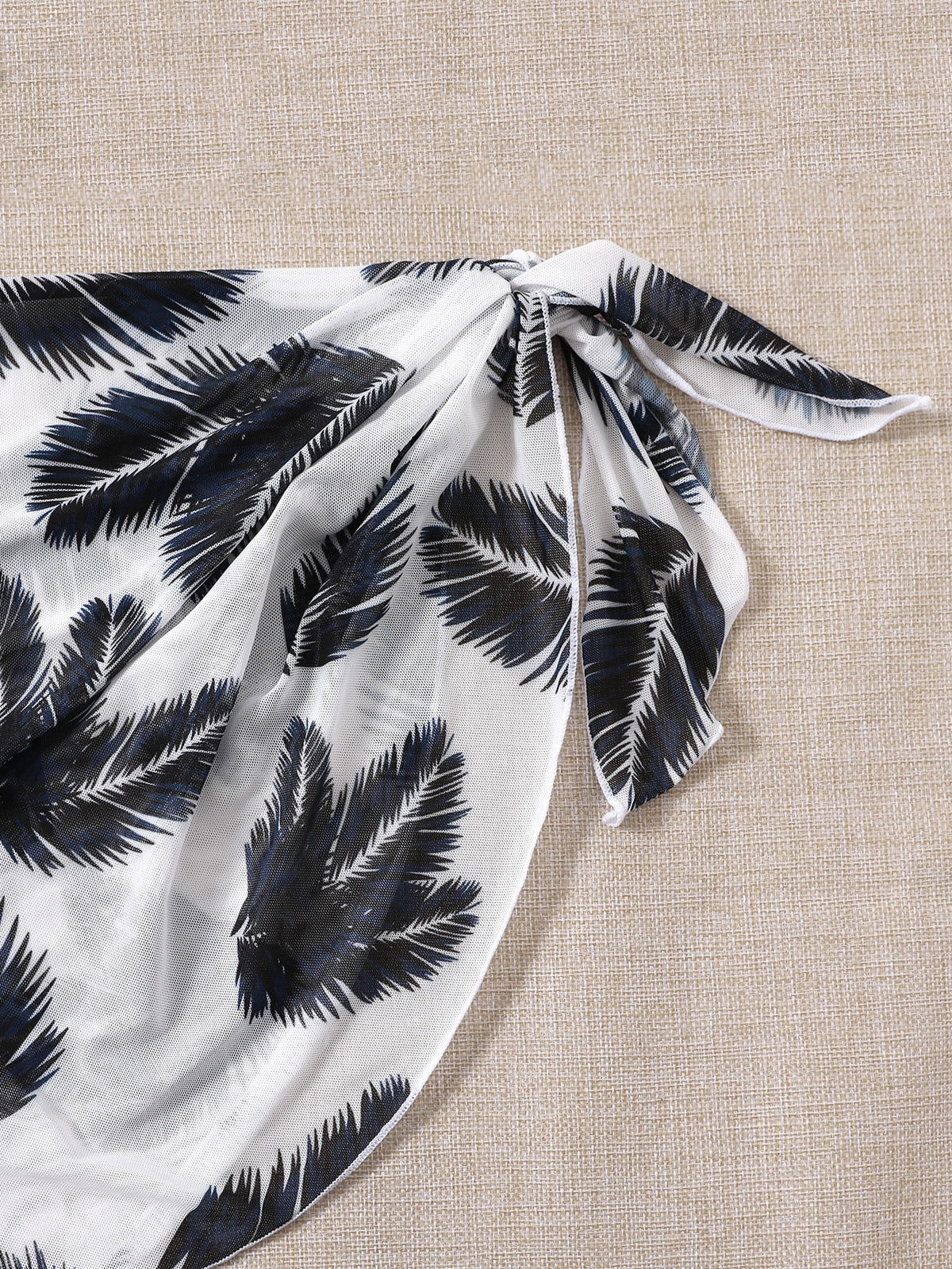 3 Piece Halter Bikini Swimsuit With Palm Print Beach Skirt