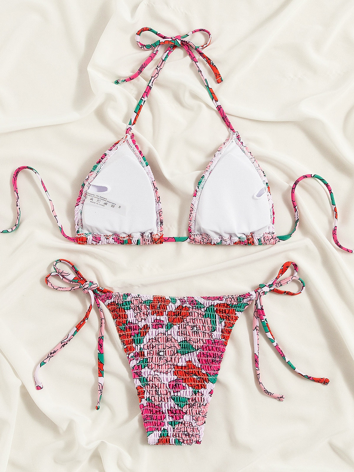 Floral Print String Tie Bikini Swimsuit -