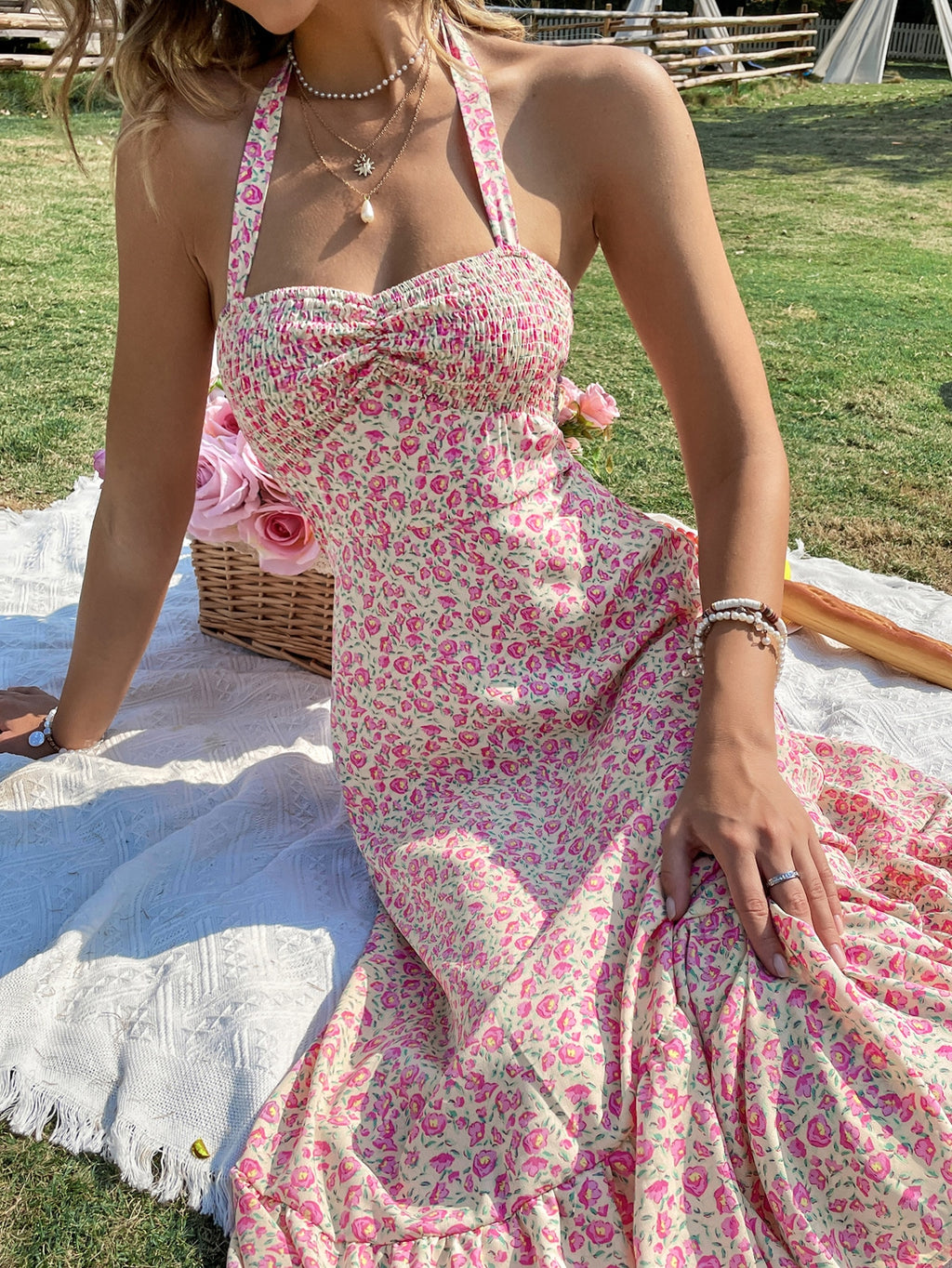 Sleeveless A-line Dress PRE-ORDER - Floral Peach Blue