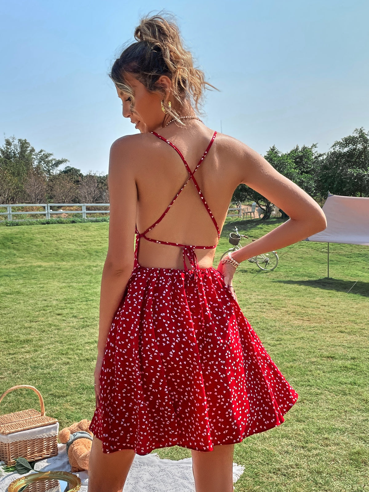 Heart Backless Tie Cami Dress -