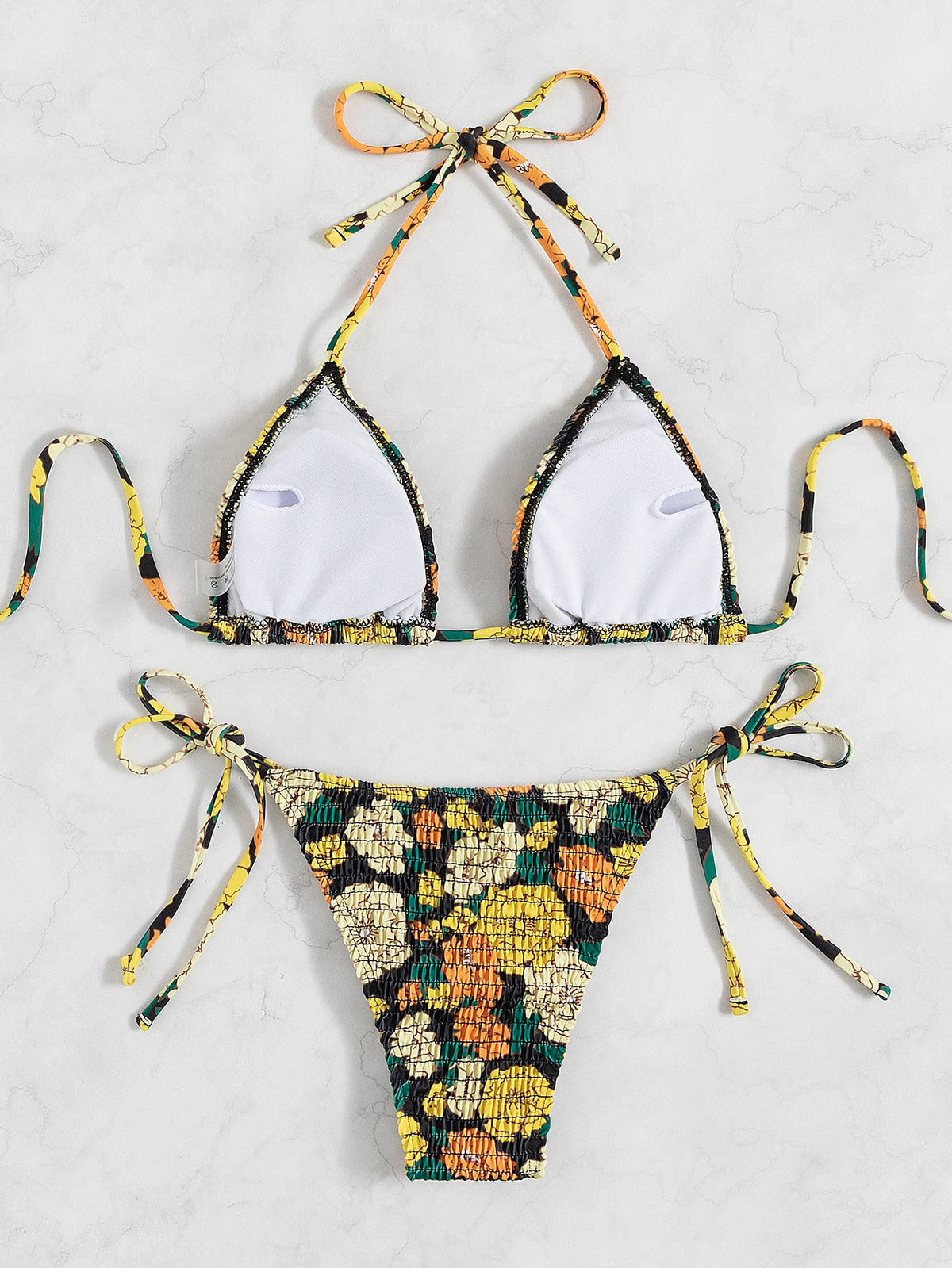 Floral Print String Tie Bikini Swimsuit -