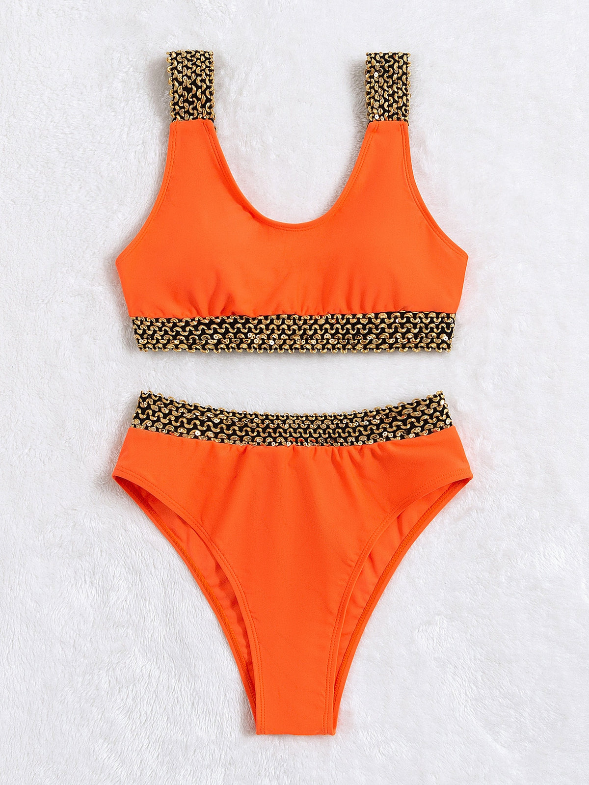 Solid Color Chain Print Bikini - 