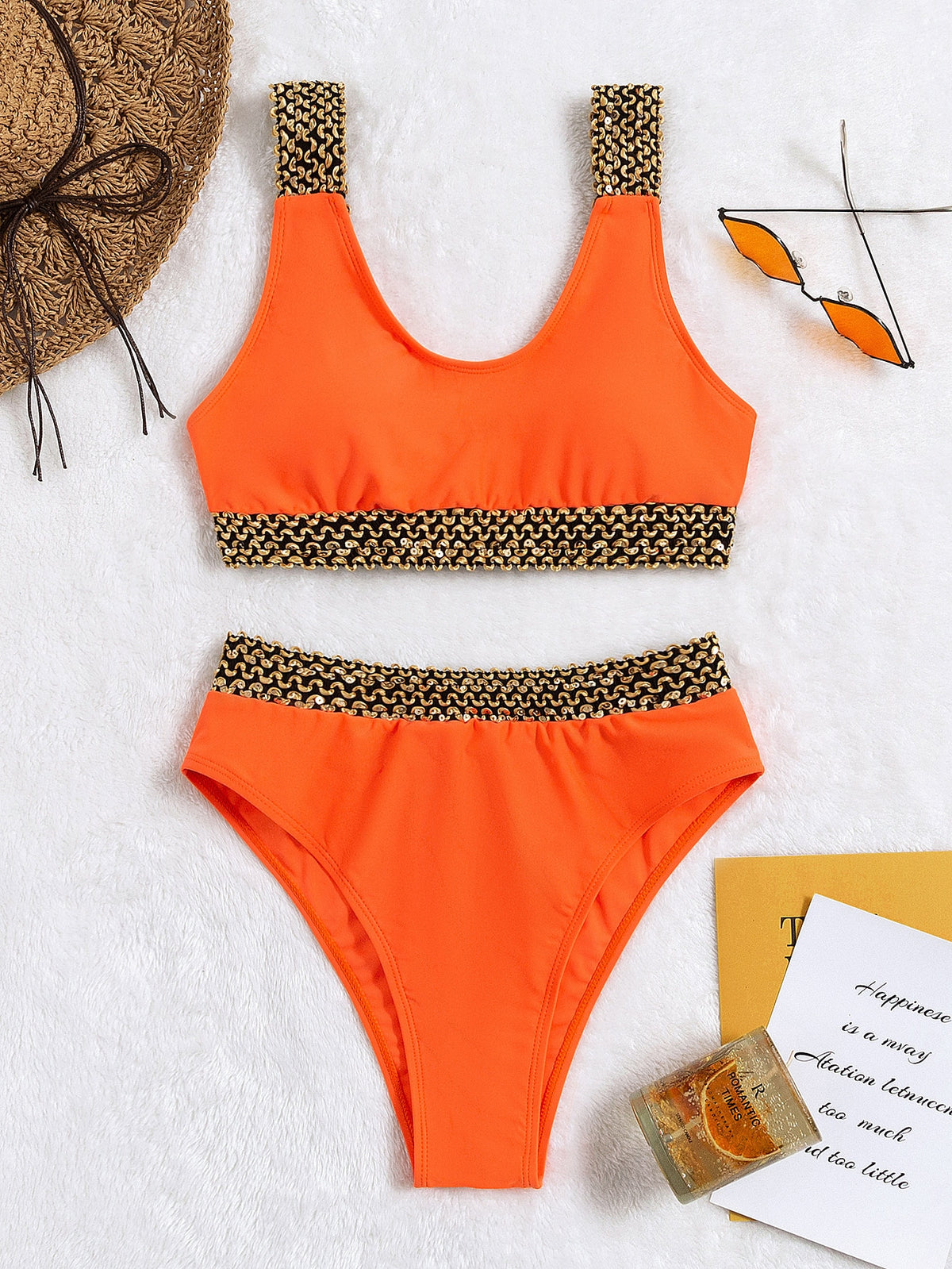 Solid Color Chain Print Bikini -