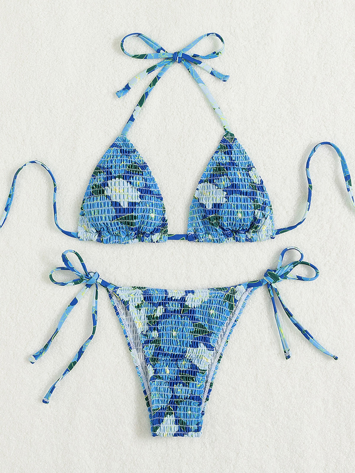 Floral Print String Tie Bikini Swimsuit -