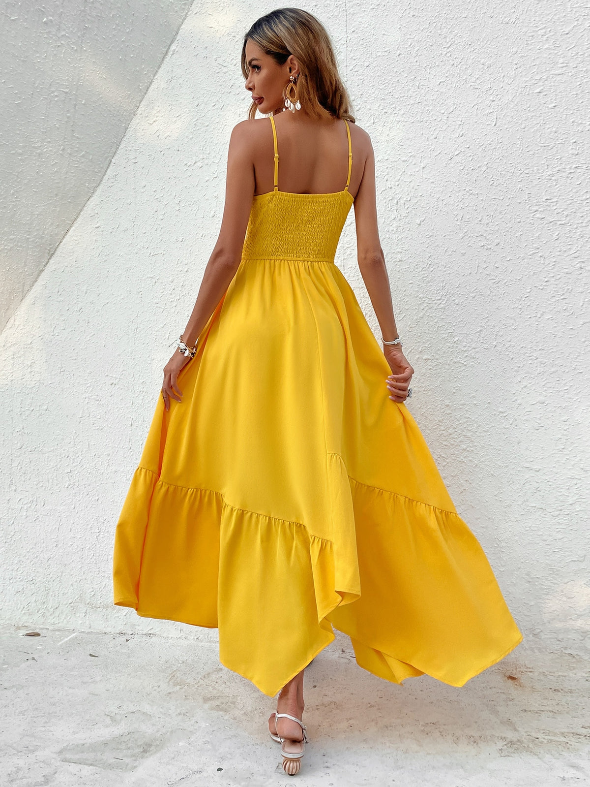 Shirred Cami Dress with Hanky Hem -