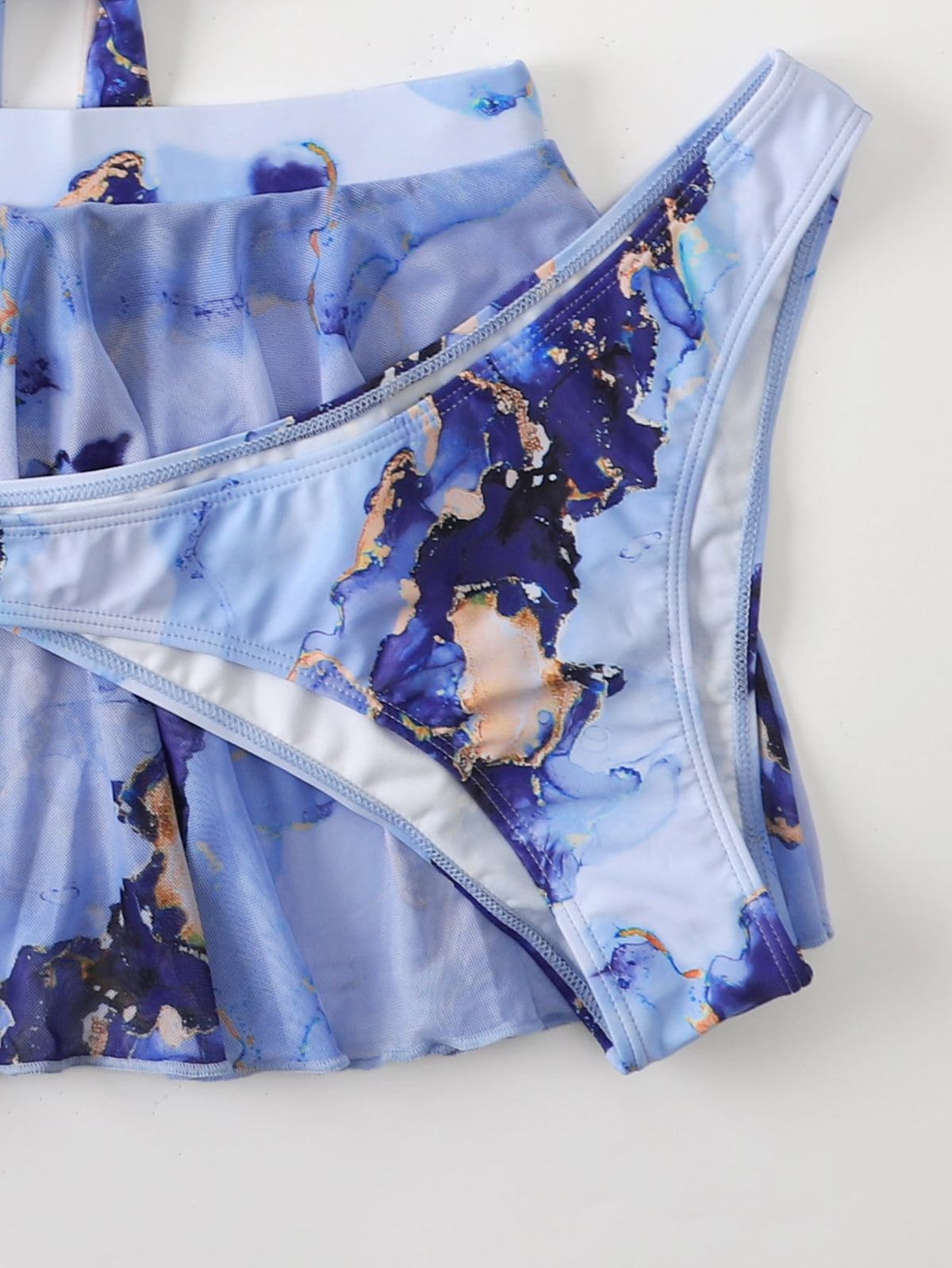 3 Piece Wrap Bikini Swimsuit and Beach Skirt in Marble Print