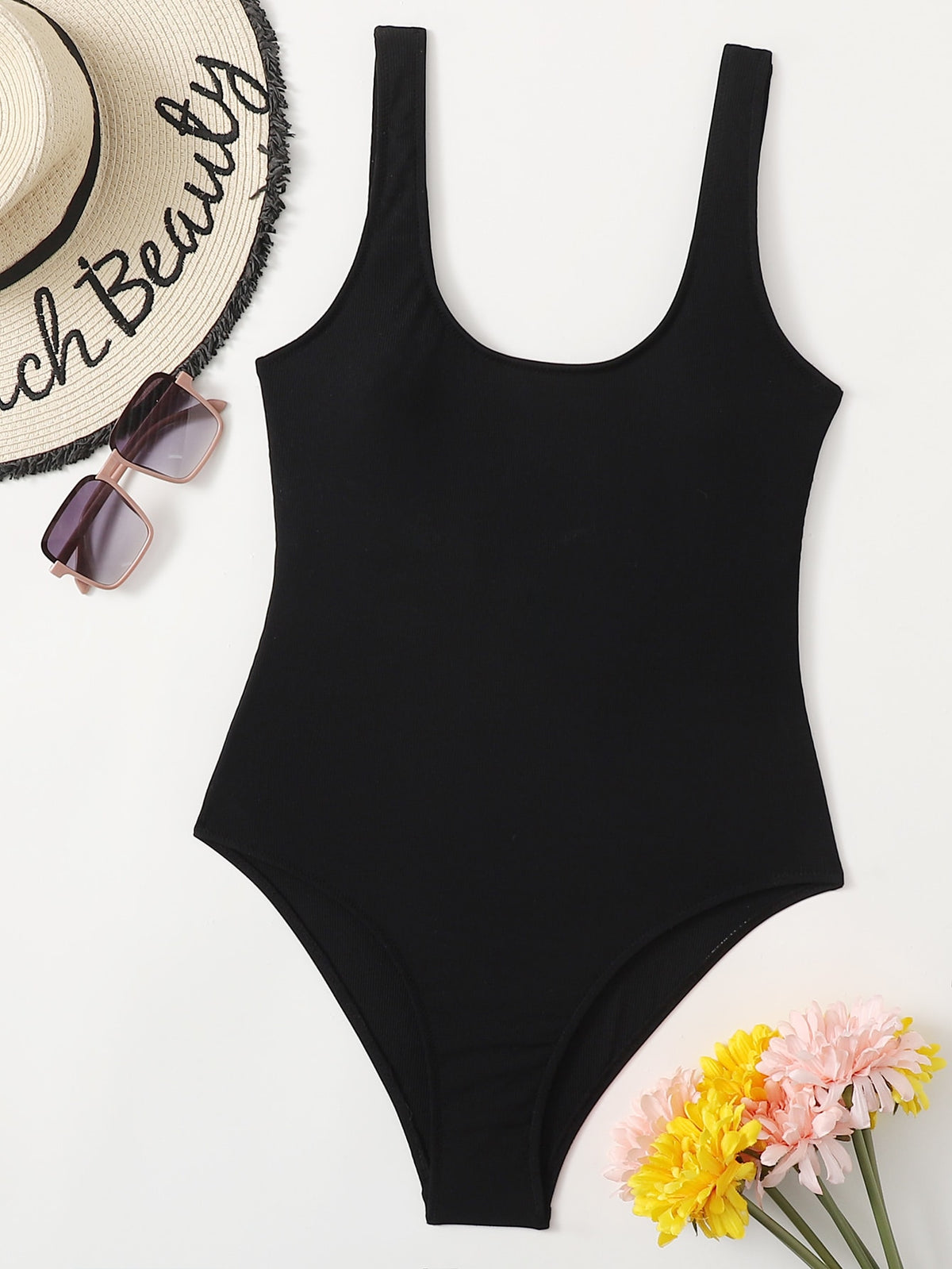Solid One Piece Swimsuit