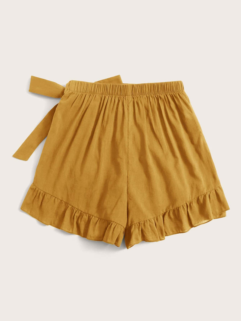 Plus Tie Side Solid Skort with Ruffle Trim -