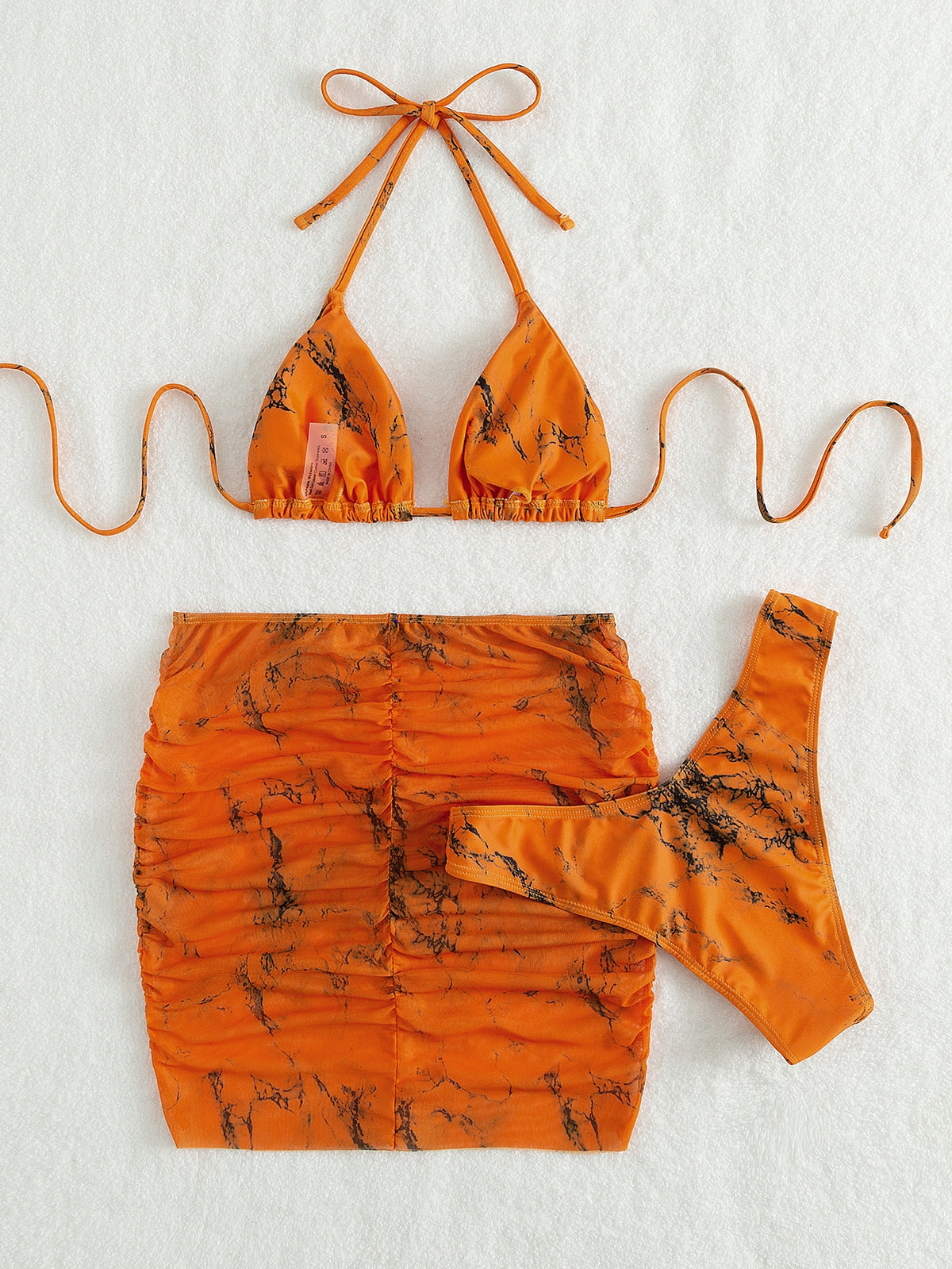Halter Bikini Swimsuit With Beach Skirt in Marble Print